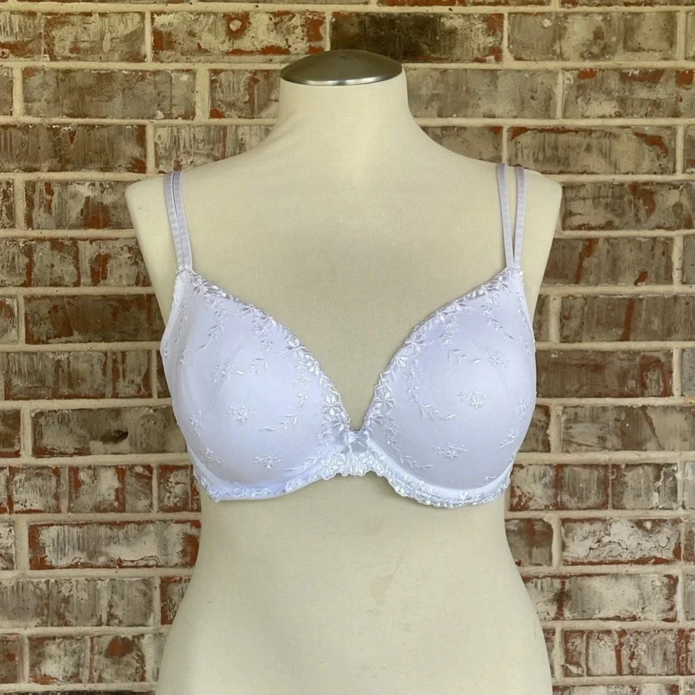 Ambrielle White Embroidered Underwire Split Strap Plus Size Bra
